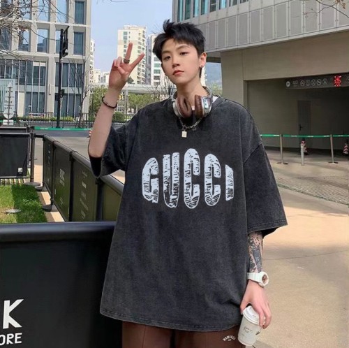 High Quality Gucci 240g 100% Cotton Make Old Print Logo T-shirt for Women and Men with Original OPP Package and Tags GCTS-084