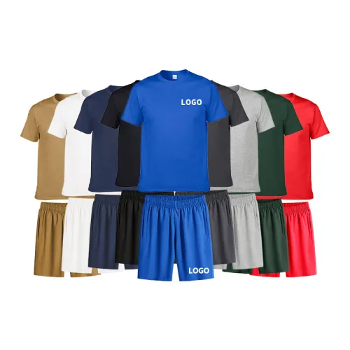 Customized AG210+SJ-DK310 Men's 270g 100%Cotton T-shirt + 70% Cotton +30% Polyester Shorty Set CST-018 (Different customized process have different customized fee)