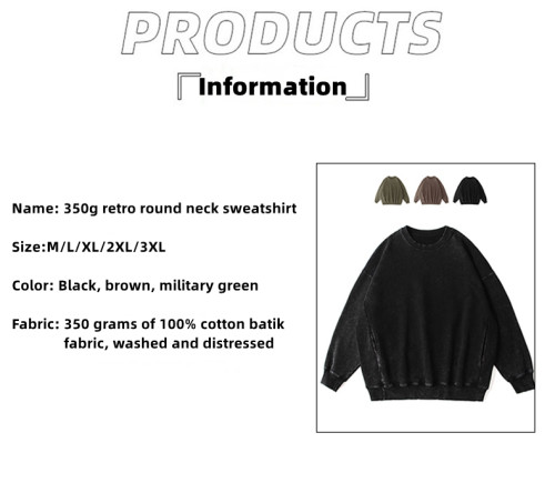 CL-B3501 Custom LOGO/Pattern US size 350g 100% Cotton Washed and Distressed American Retro Sweatshirt for Men and Women(Instock) CHD-008