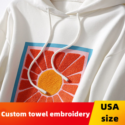 ZS-TTWY Custom Color and Fabric Towel Embroidery LOGO/Pattern 250g~310g 100% Cotton Loose Drop-shoulder US size Hoodie for Men and Women(MOQ=35PCS/each color) CHD-017