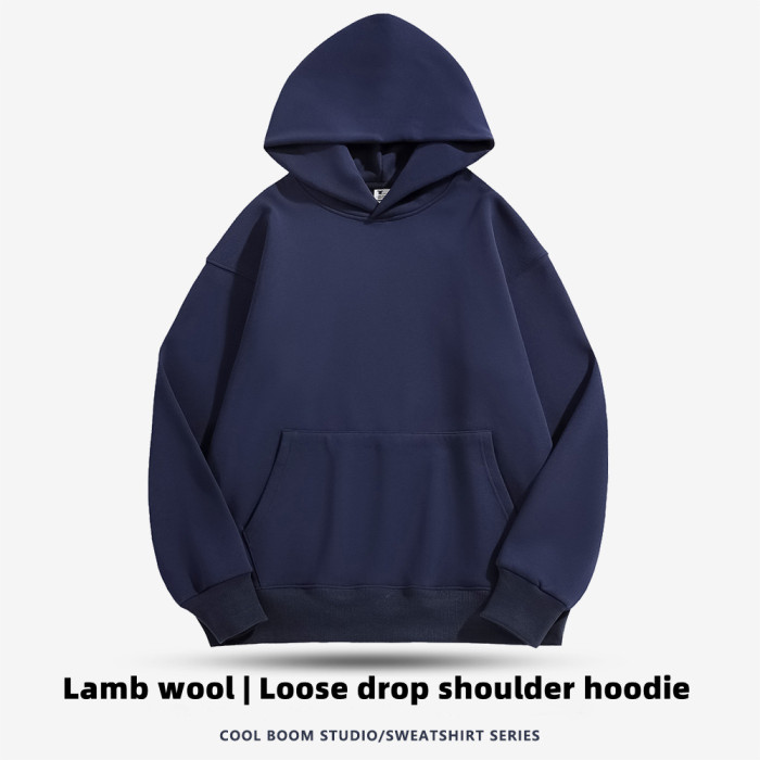 M063 Custom LOGO/Pattern 500g 100% Cotton Plus Size Loose Drop-shoulder Add Fleece Lamb Wool Hoodie for Men and Women(Instock) CHD-015