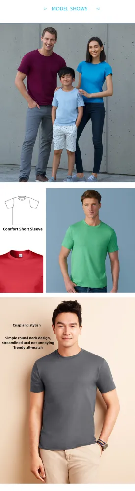 Customized 76000 Adult 180g 100% Cotton Round Neck GILDAN T-shirt CST-037 (Different customized process have different customized fee)