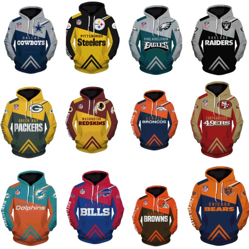 Large Size Nfl Polyester Football 3D Color Printing Hooded Sports Pullover Sweater UNF-011