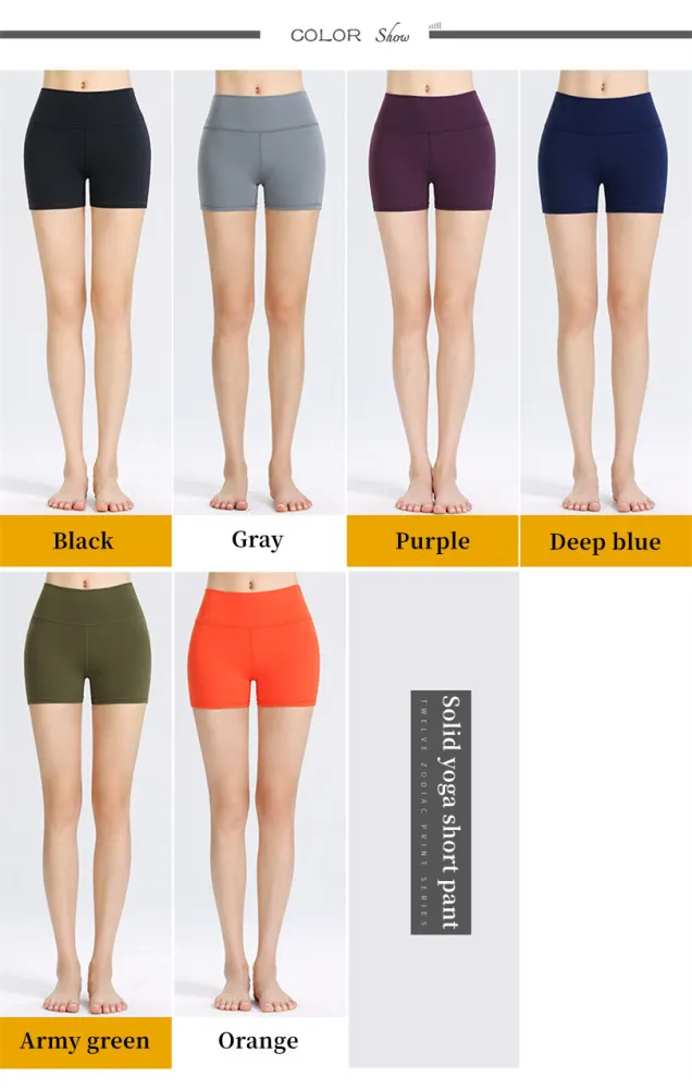 Custom LOGO/Pattern Solid Color 75% Nylon  + 25% Spandex Training Fitness High Waist Yoga Short Pants For Women (Instock) YGS-001 K0017