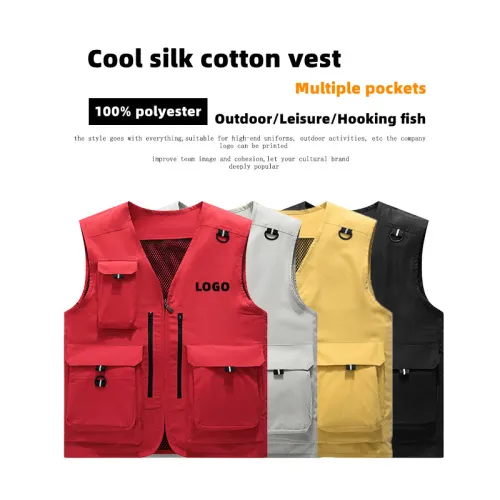 Custom LOGO/Pattern and Color 100% Polyester Thin V Collar Multi-pocket Loose Plus Size Vest For Men and Women (Instock) CSVS-006 FJ-PG22375 GYJ9006