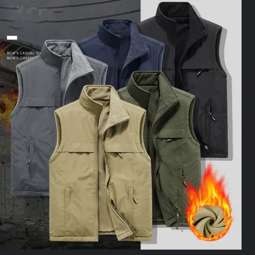 Custom LOGO/Pattern 100% Polyester Thick Stand Collar Polar Fleece Inner Keep Warm Reversible Wear Vest For Men and Women (Instock) CSVS-008 FJ-DML7929