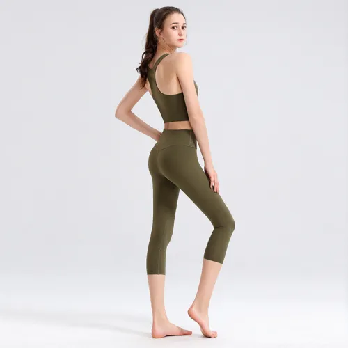 Custom LOGO/Pattern Solid Color 75% Nylon + 25% Spandex Training Fitness Yoga Suit Yoga Bra/vest + Cropped Pants Set For Women (Instock) YGST-014 W0001+K0003