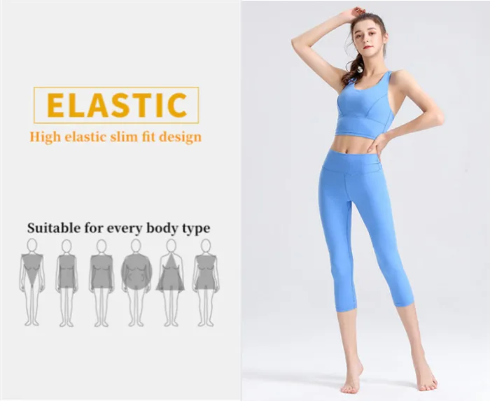 Custom LOGO/Pattern Solid Color 75% Nylon + 25% Spandex Training Fitness Yoga Suit Yoga Bra/vest + Cropped Pants Set For Women (Instock) YGST-014 W0001+K0003