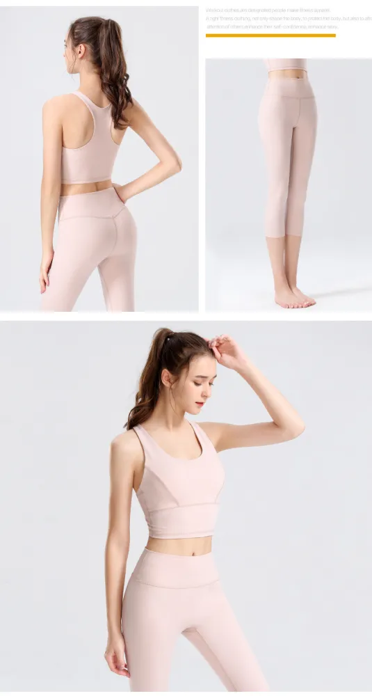 Custom LOGO/Pattern Solid Color 75% Nylon + 25% Spandex Training Fitness Yoga Suit Yoga Bra/vest + Cropped Pants Set For Women (Instock) YGST-014 W0001+K0003