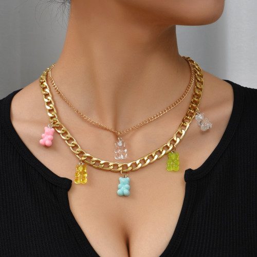 Fashion Resin Multi-color Bear Steel clavicle Chain Necklace ACCS-007