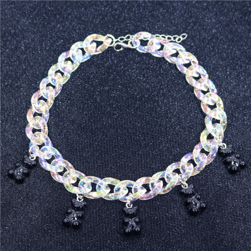 Fashion Crystal Colored Bear Steel Necklace ACCS-004
