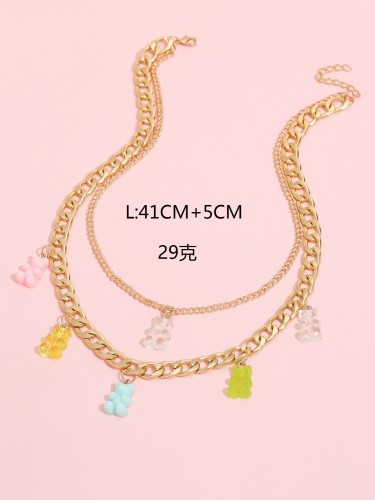 Fashion Resin Multi-color Bear Steel clavicle Chain Necklace ACCS-007