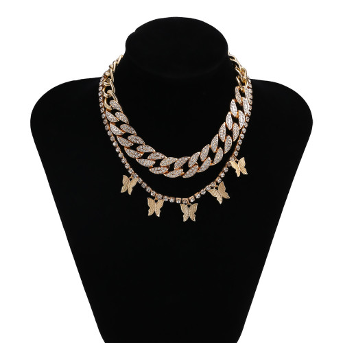Fashion Cuban Chain Butterfly Tassel Steel Necklace ACCS-002