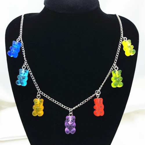 Fashion Resin Colored Bear Steel Necklace ACCS-001