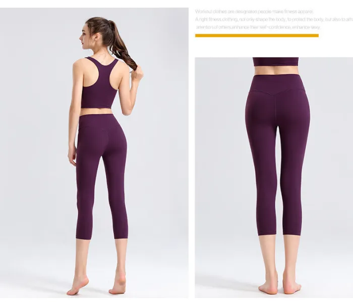 Custom LOGO/Pattern Solid Color 75% Nylon + 25% Spandex Training Fitness High Waist Yoga Cropped Pants For Women (Instock) YGP-016 K0003