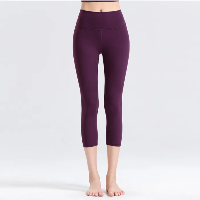 Custom LOGO/Pattern Solid Color 75% Nylon + 25% Spandex Training Fitness High Waist Yoga Cropped Pants For Women (Instock) YGP-016 K0003