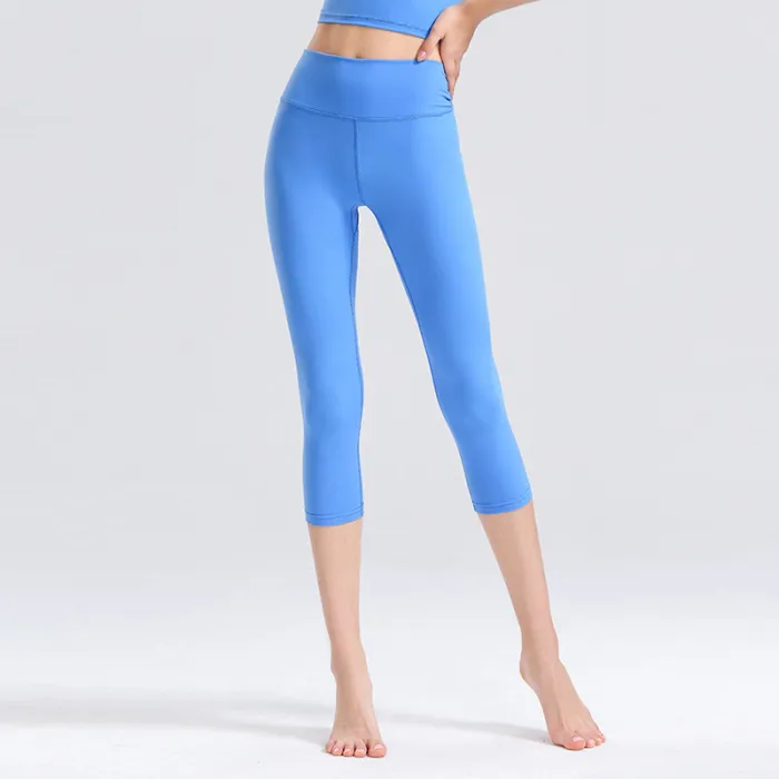 Custom LOGO/Pattern Solid Color 75% Nylon + 25% Spandex Training Fitness High Waist Yoga Cropped Pants For Women (Instock) YGP-016 K0003