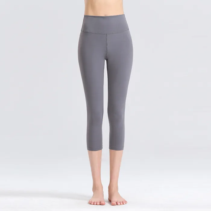 Custom LOGO/Pattern Solid Color 75% Nylon + 25% Spandex Training Fitness High Waist Yoga Cropped Pants For Women (Instock) YGP-016 K0003