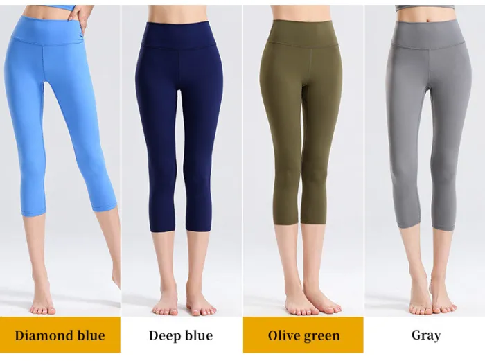 Custom LOGO/Pattern Solid Color 75% Nylon + 25% Spandex Training Fitness High Waist Yoga Cropped Pants For Women (Instock) YGP-016 K0003