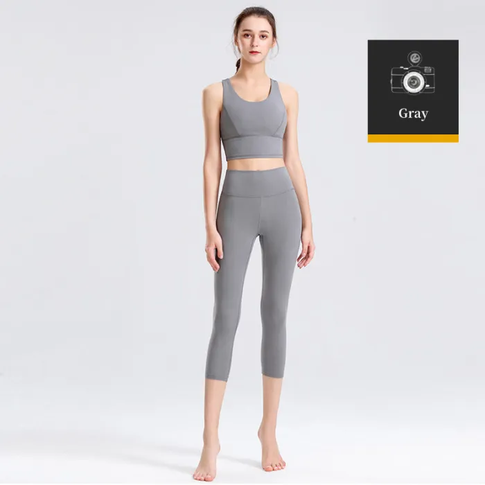 Custom LOGO/Pattern Solid Color 75% Nylon + 25% Spandex Training Fitness High Waist Yoga Cropped Pants For Women (Instock) YGP-016 K0003