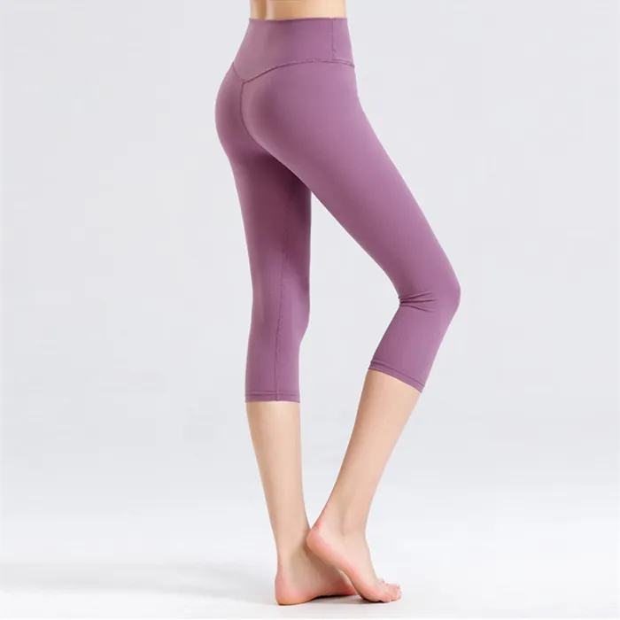 Custom LOGO/Pattern Solid Color 75% Nylon + 25% Spandex Training Fitness High Waist Yoga Cropped Pants For Women (Instock) YGP-016 K0003