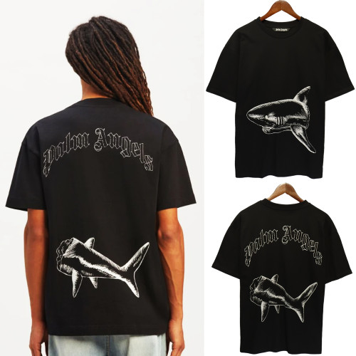 High Quality Palm Angels Sketch Decapitated Shark Leisure and Sport T-shirt PAC-012