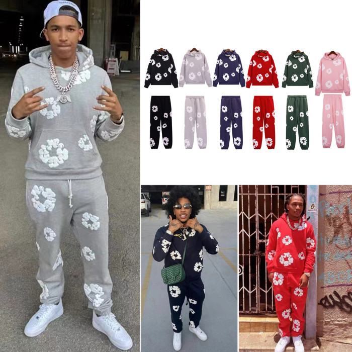 High Quality DENIM TEARS The Cotton Wreath Sweatsuit Hoodie+Pant Set DTC-011