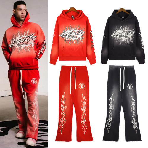 High Qualiy Hellstar Studios Washed and Distressed Hoodie +Trouser Set HLSC-092