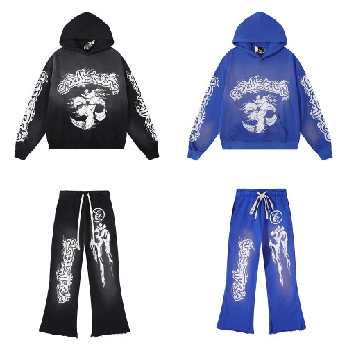 High Qualiy Hellstar Studios Washed and Distressed Hoodie +Trouser Set HLSC-088