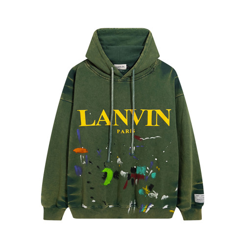 High Quality LANVIN Washed Distressed and Graffiti Cotton Hoodie LANC-002