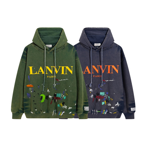 High Quality LANVIN Washed Distressed and Graffiti Cotton Hoodie LANC-002