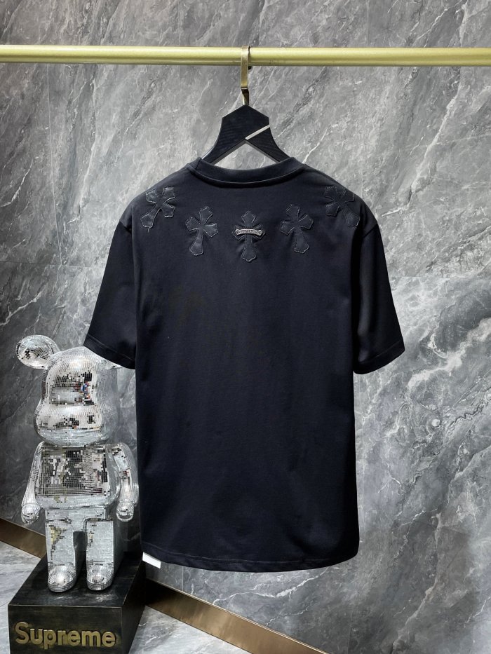 High Quality Chrome Heart 260g Cotton Patchwork Embroidery + Steel LOGO T-shirt CHSM-104