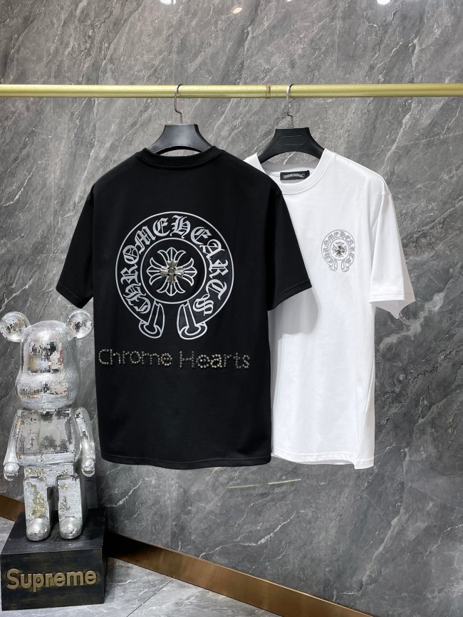 High Quality Chrome Heart 260g Cotton Hot-drilled Hand-buttoned Buttons T-shirt  CHSM-136