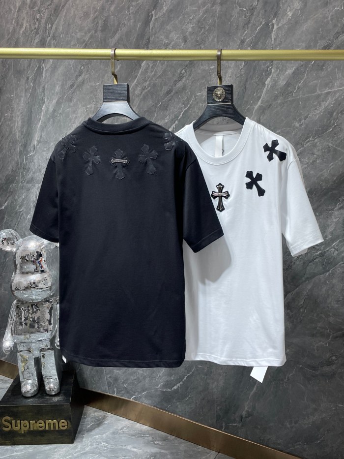 High Quality Chrome Heart 260g Cotton Patchwork Embroidery + Steel LOGO T-shirt CHSM-104
