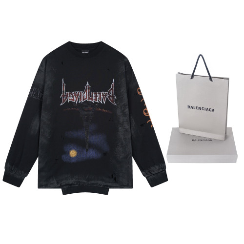 High Quality Balenciaga 250g Cotton Washed and distressed Loose Sweatshirt Thin Hoodie WTBC-001