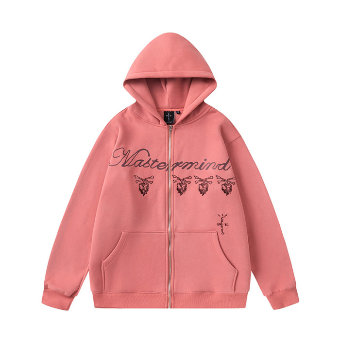 High Quality Travis Scott Cactus Jack x mastermind JAPAN 450g Cotton Skull Zip Up Mauve Hoodie WTTS-006