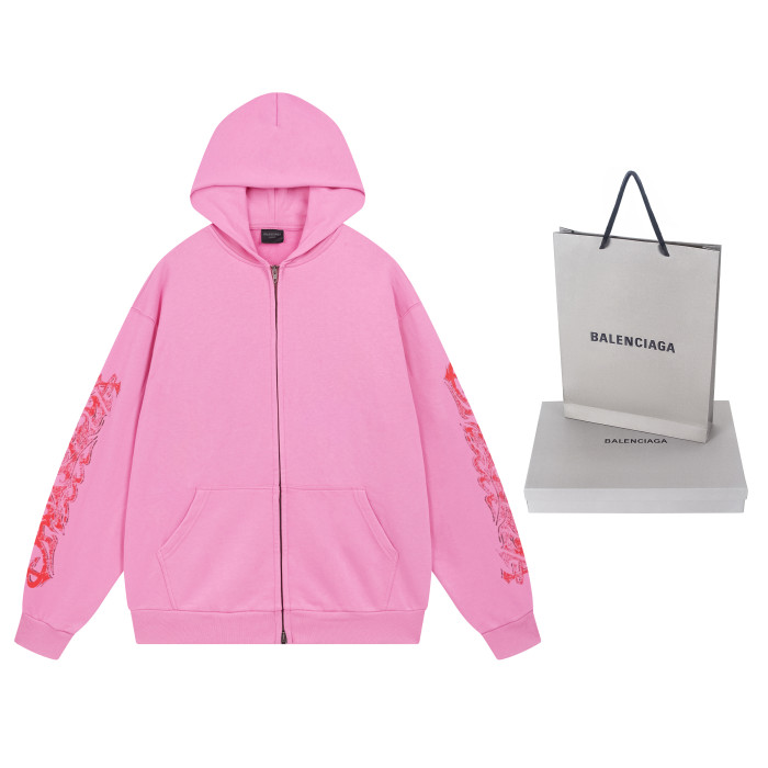 High Quality Balenciaga 420g Cotton Loose Hoodie Zipper Jacket WTBC-071