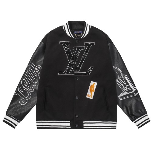 High Quality Louis Vuitton & NBA 700G Fluffy + Leather Baseball Jacket WTLV-141