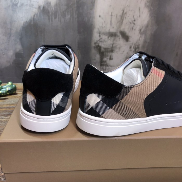 Burberry Leather Suede and House Check Sneakers Black Archive Beige White