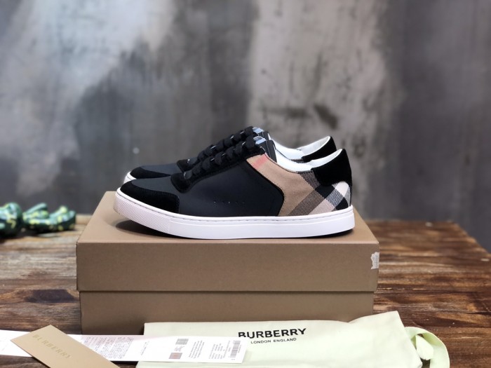 Burberry Leather Suede and House Check Sneakers Black Archive Beige White