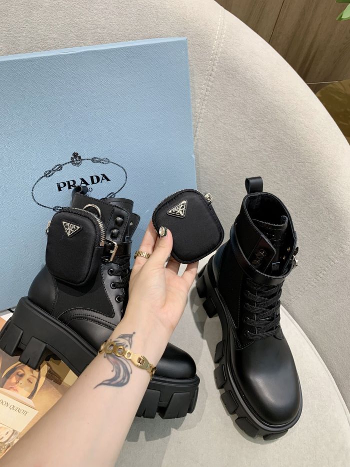 Prada Monolith 55mm Pouch Ankle Boots Black Leather