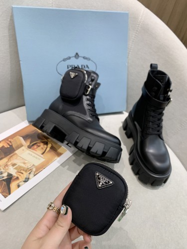 Prada Monolith 55mm Pouch Ankle Boots Black Leather