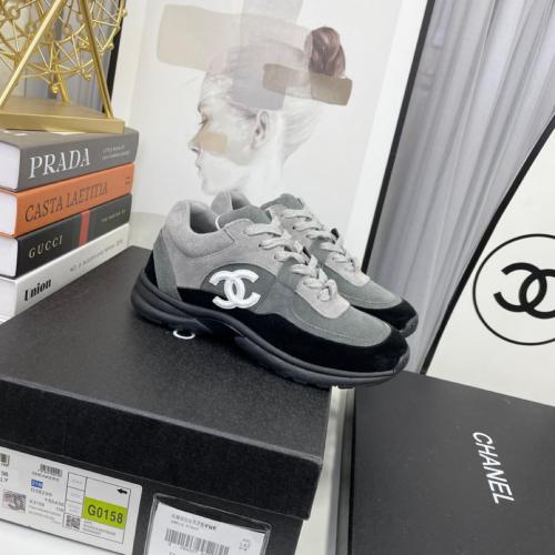 Chanel CC Race Runner Sneakers Shoes Grey Suede
