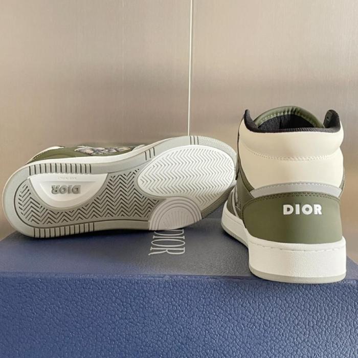Dior B27 High Olive and Cream Smooth Calfskin with Beige and Black Dior Oblique Jacquard