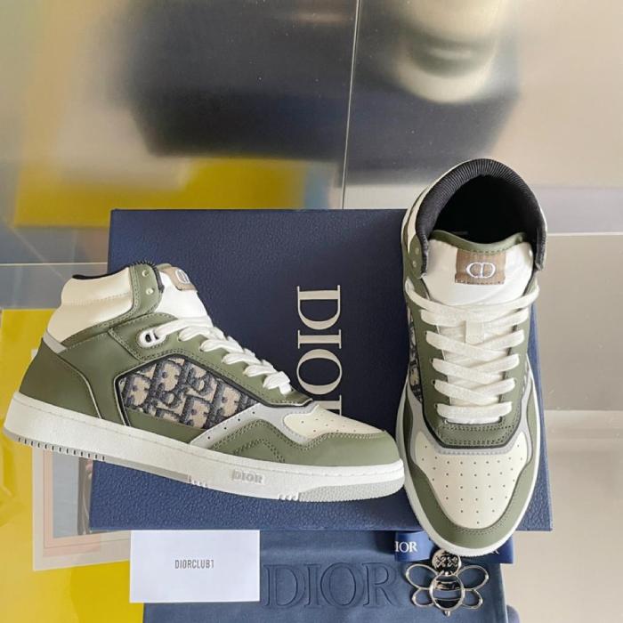 Dior B27 High Olive and Cream Smooth Calfskin with Beige and Black Dior Oblique Jacquard