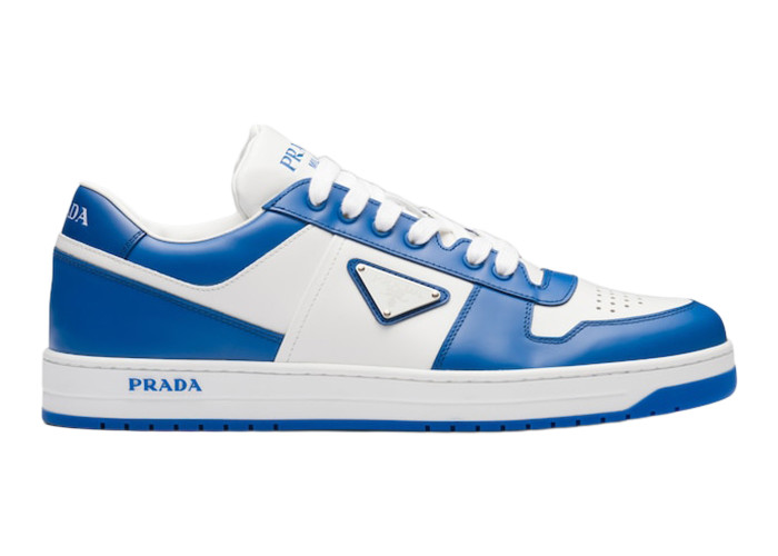 Prada Downtown Low Top Sneakers Leather White Cobalt Blue