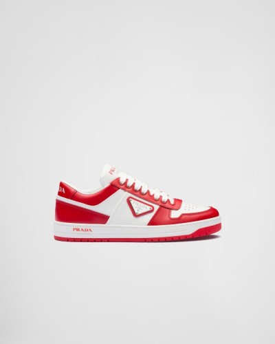 Prada Downtown Low Top Sneakers Leather White Lacquer Red