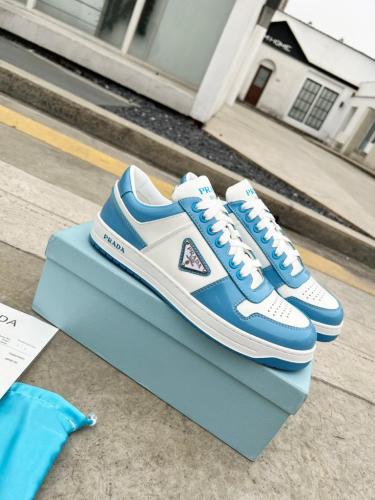 Prada Downtown Low Top Sneakers Leather White Light Blue