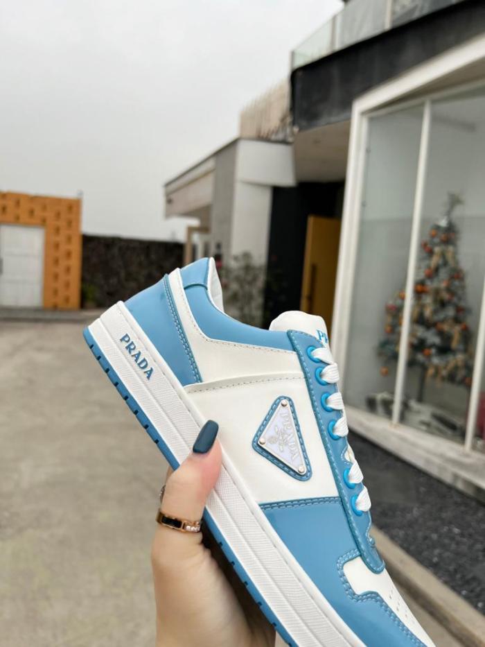 Prada Downtown Low Top Sneakers Leather White Light Blue