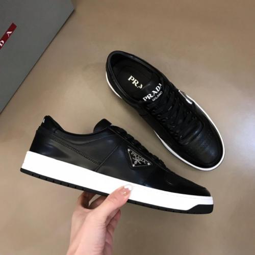 Prada Downtown Low Top Sneakers Leather Black Black White